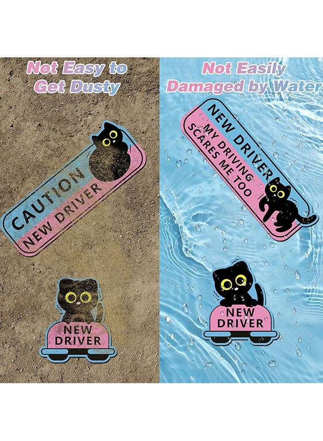 Wffo 4Pcs Black Cat New Driver Car Magnet Sticker Safety Sign, Cute Shivering Cat Student Driver Sign for Car Bumper, Funny Cartoon Nervous Caution Reusable Supplies - Image 4